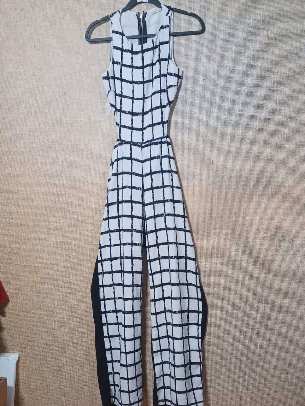 Mustard Seed White Sleeveless Grid-Print Wide-Leg Jumpsuit